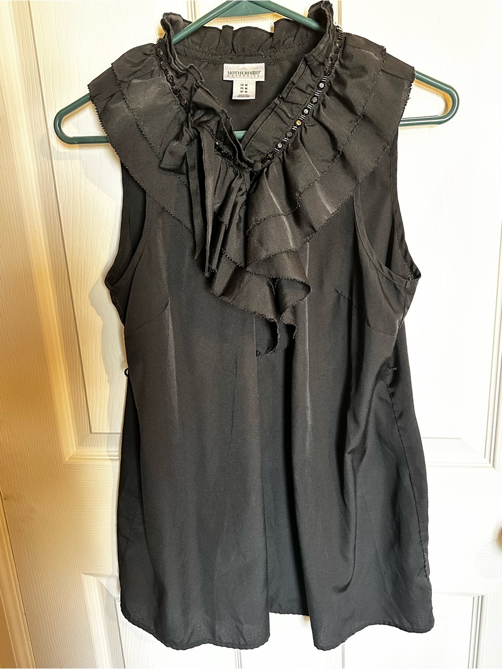 Motherhood Maternity Black Ruffled Sleeveless Top with Beaded Trim